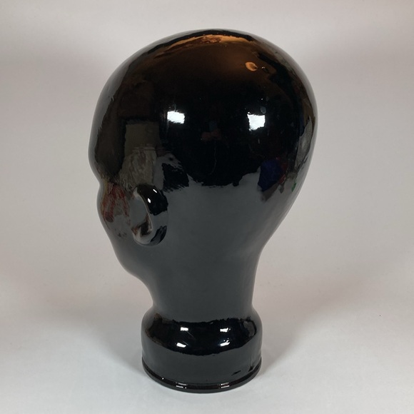 VTG Black Spain Glass Mannequin Head Hat Wig Stand Display - Picture 3 of 6